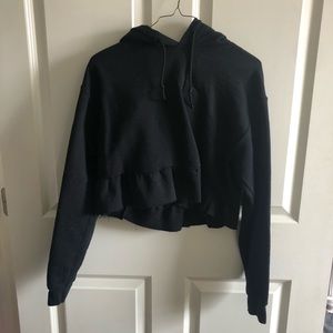 Urban Outfitters Black Cropped Ruffle Hoodie